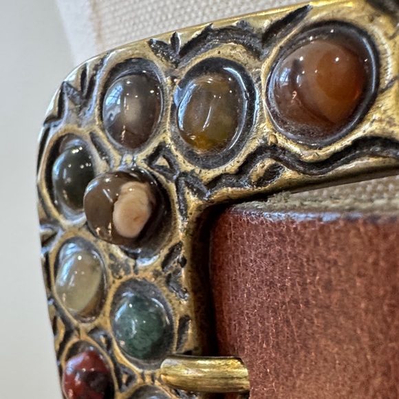 Fina Firenze Italian Leather Belt with Stone-Embellished Brass Buckle – 40” main image 7